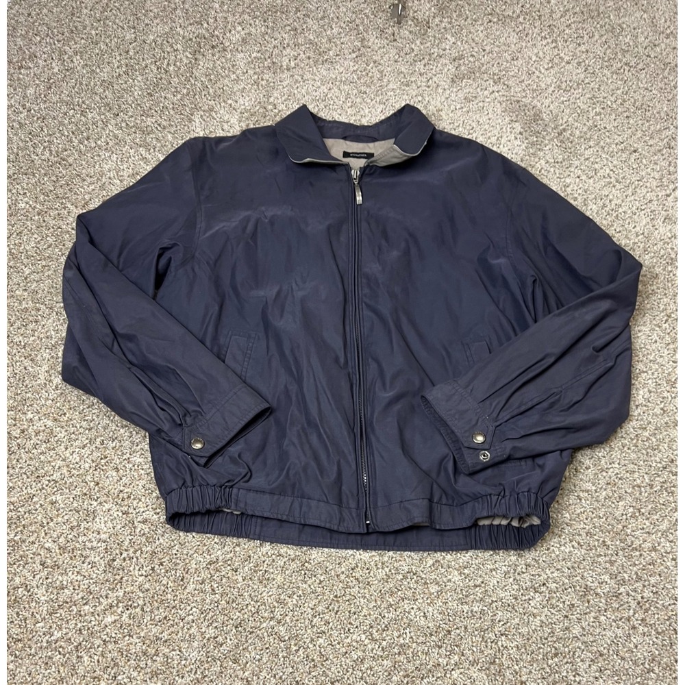 Claiborne Mens Microfiber Full Zip Jacket Navy Blue Windbreaker Size L